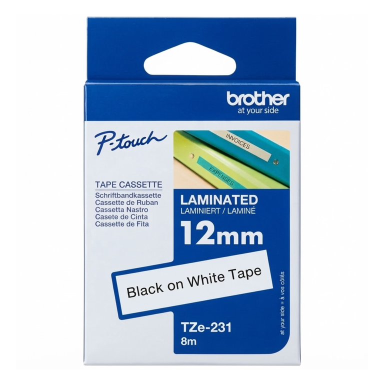 BROTHER LABEL TAPE 12MM BLACK ON WHITE TZE-231